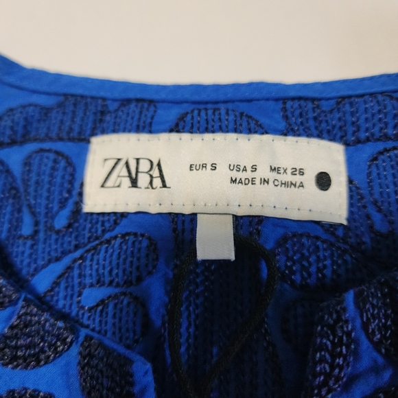 Zara Blue Mini Dress with Black Intricate Embroidery,  Size S - Picture 3 of 10